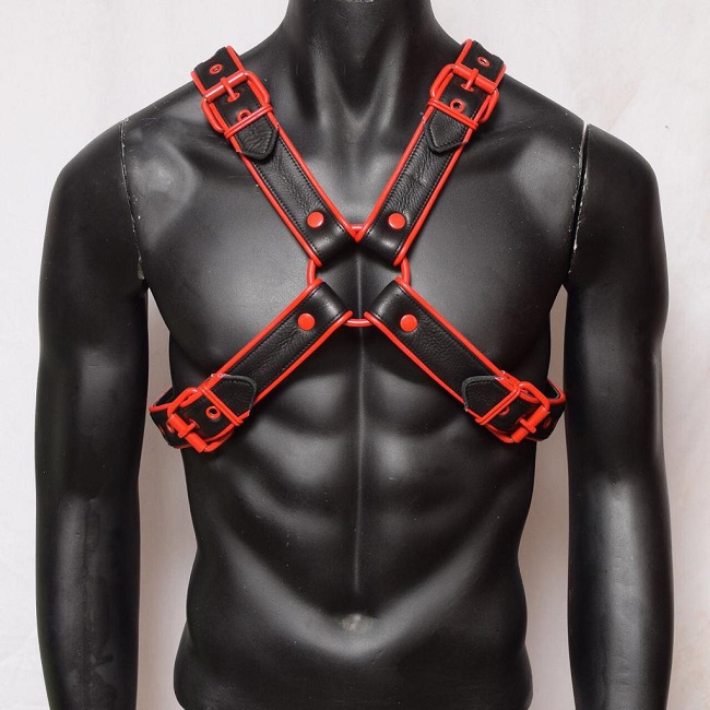 Mens Leather /'H/' Bulldog HARNESS GAY Leather gray green,blue adjustable straps
