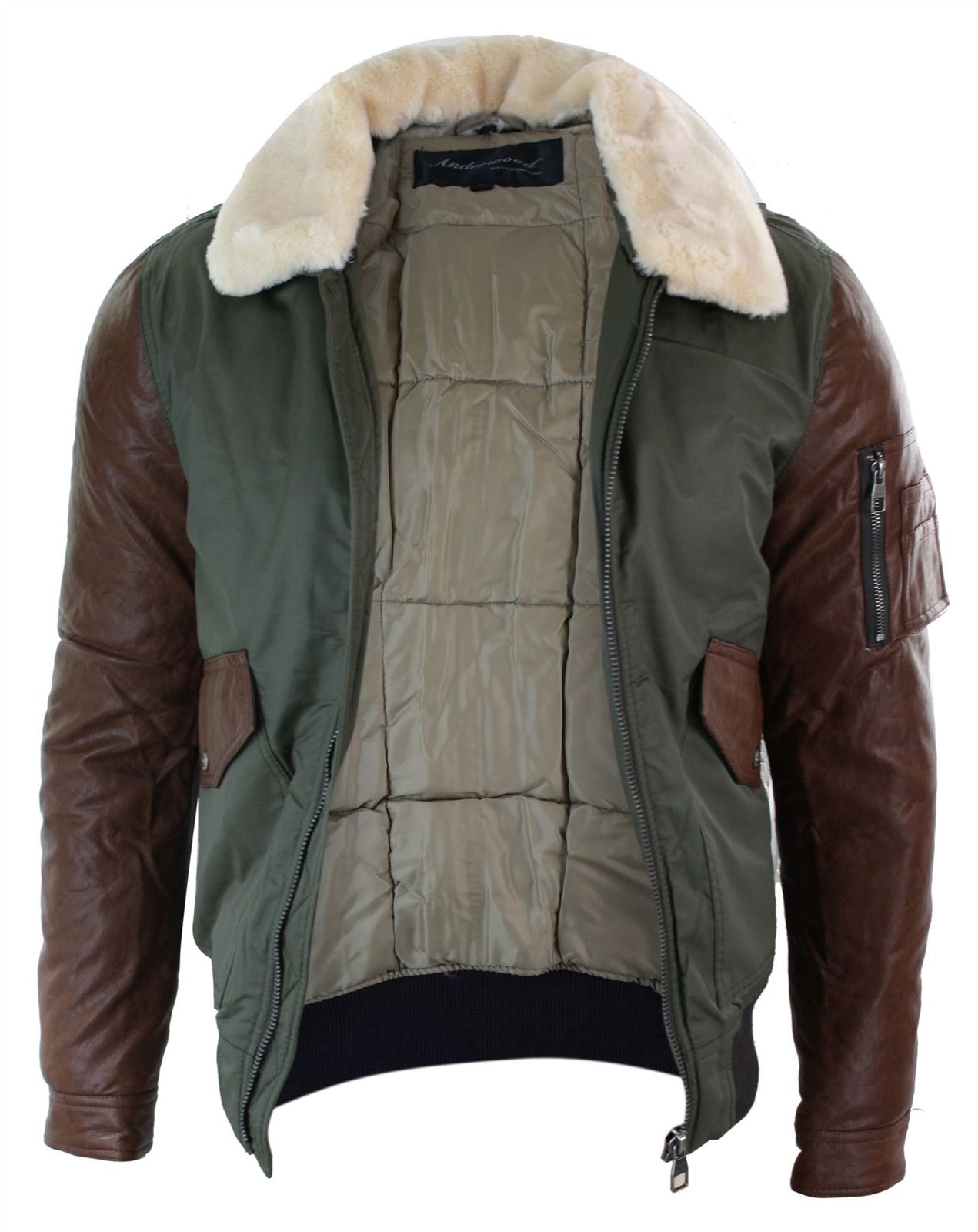 Мужская куртка-бомбер с кожаным рукавом и модной курткой