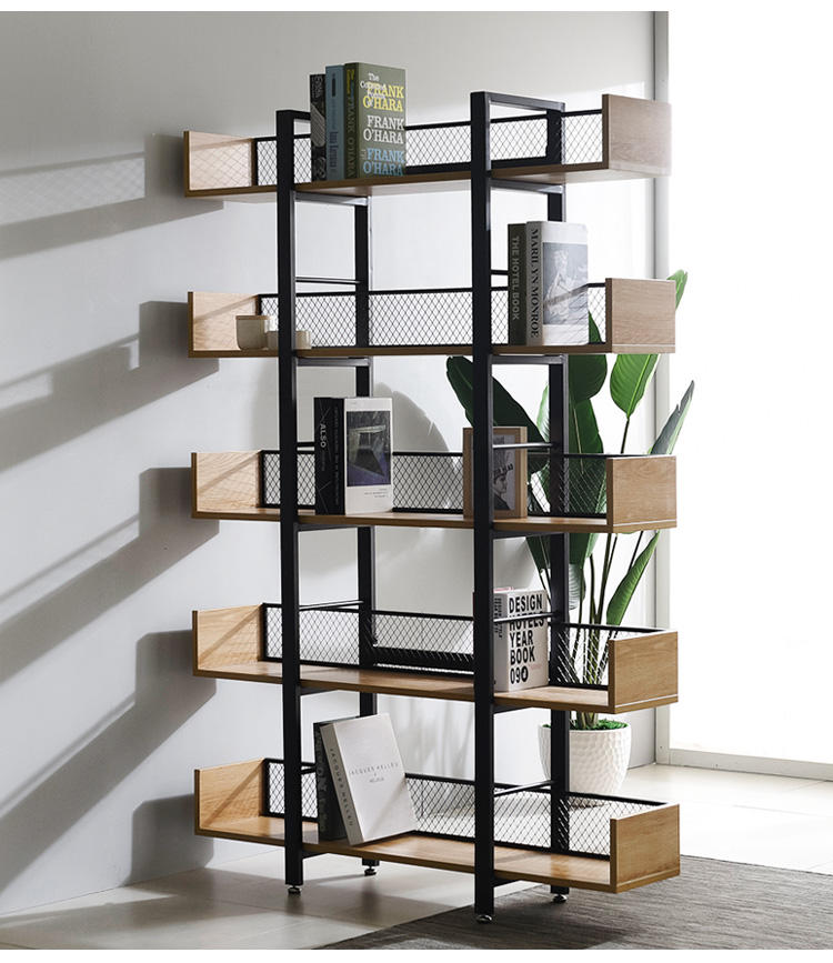 source 现代设计家具便携式书架工业金属木质储物架展示架书柜oem odm