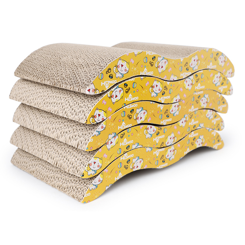 Оптовая продажа дизайн в виде волны Когтеточка для кошек нового дизайна для отдыха гофрированный картон картонная Когтеточка для кошек нового дизайна с Кошачьей Мятой