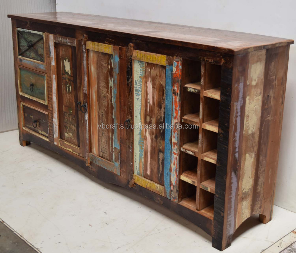 Переработанный деревянный Буфет с винный шкаф