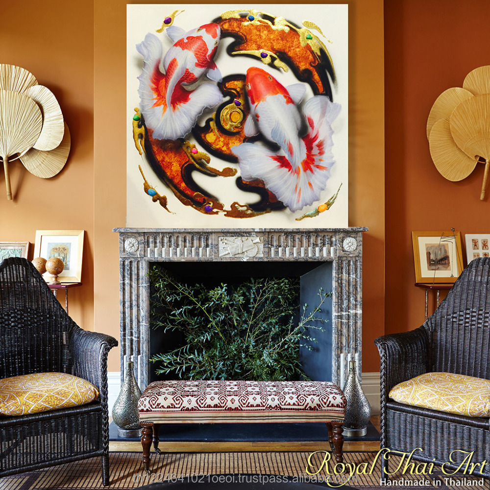 Luxury Thai Gold Plated Handmade 100x100cm Interior Decoration Koi Goldfish Canvas Wall Art Painting Buy Diamond Painting Gold Fish Wall Decor Product On Alibaba Com