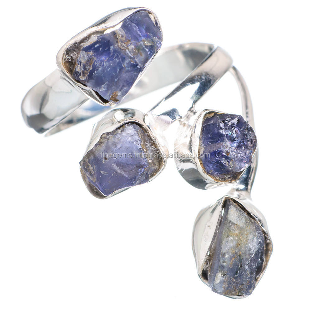 批发925纯银宝石宝石戒指天然坦扎尼宝石宝石戒指