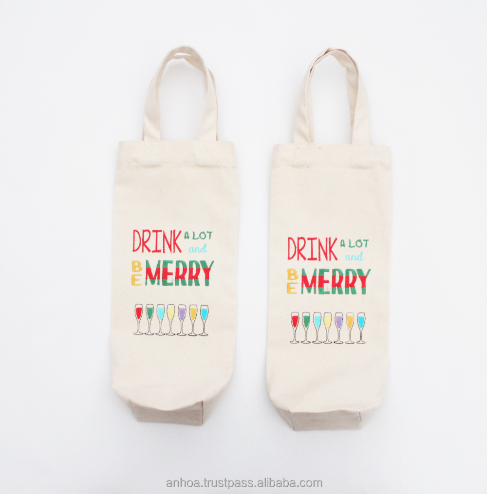 Christmas wine bottle bags, linen wine tote bag