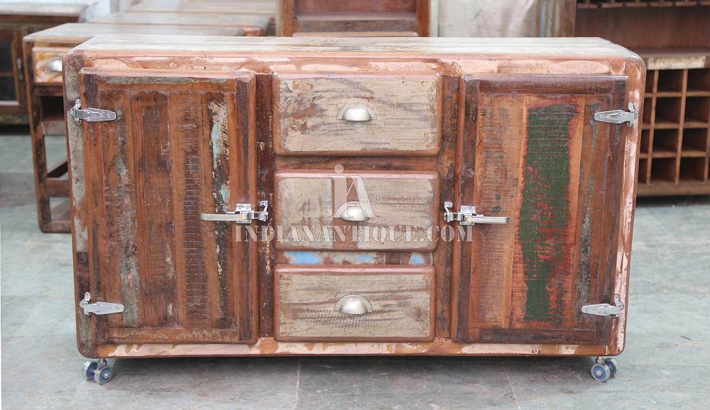 Reclaimed Wood Regency Design Refrigerator Style Wooden Sideboard