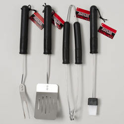 BBQ TOOL 4AST W/PLASTIC HANDLE TURNER/TONG/FORK/BASTING BRUSH #G23335
