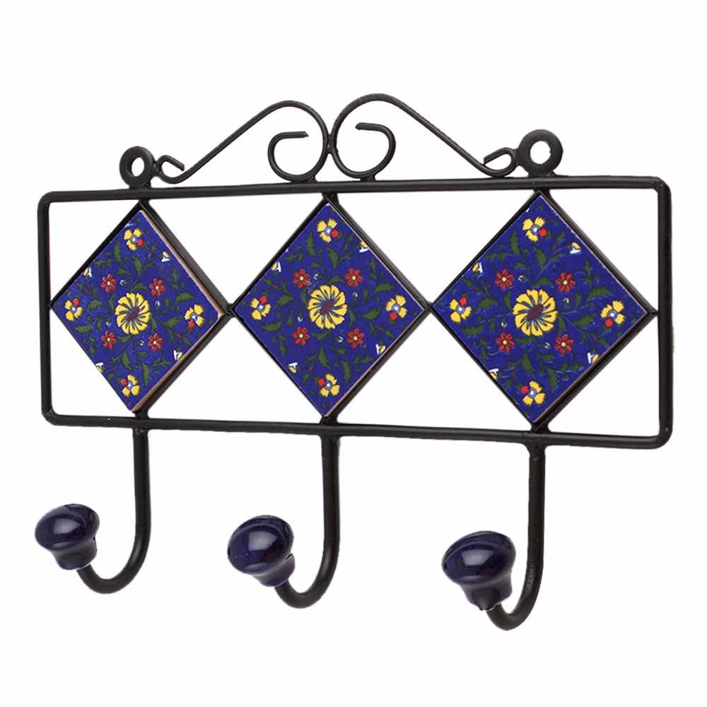 Ceramic Metal Dotted Design Green and White Vintage Indian Wall