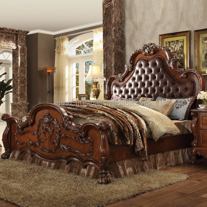 Leather Wooden Bed Black Brown Leather Cushion Bed Set Dark