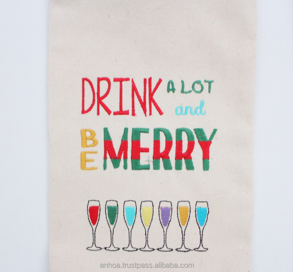 Christmas gifts wine tote bag, cotton canvas wine tote bag