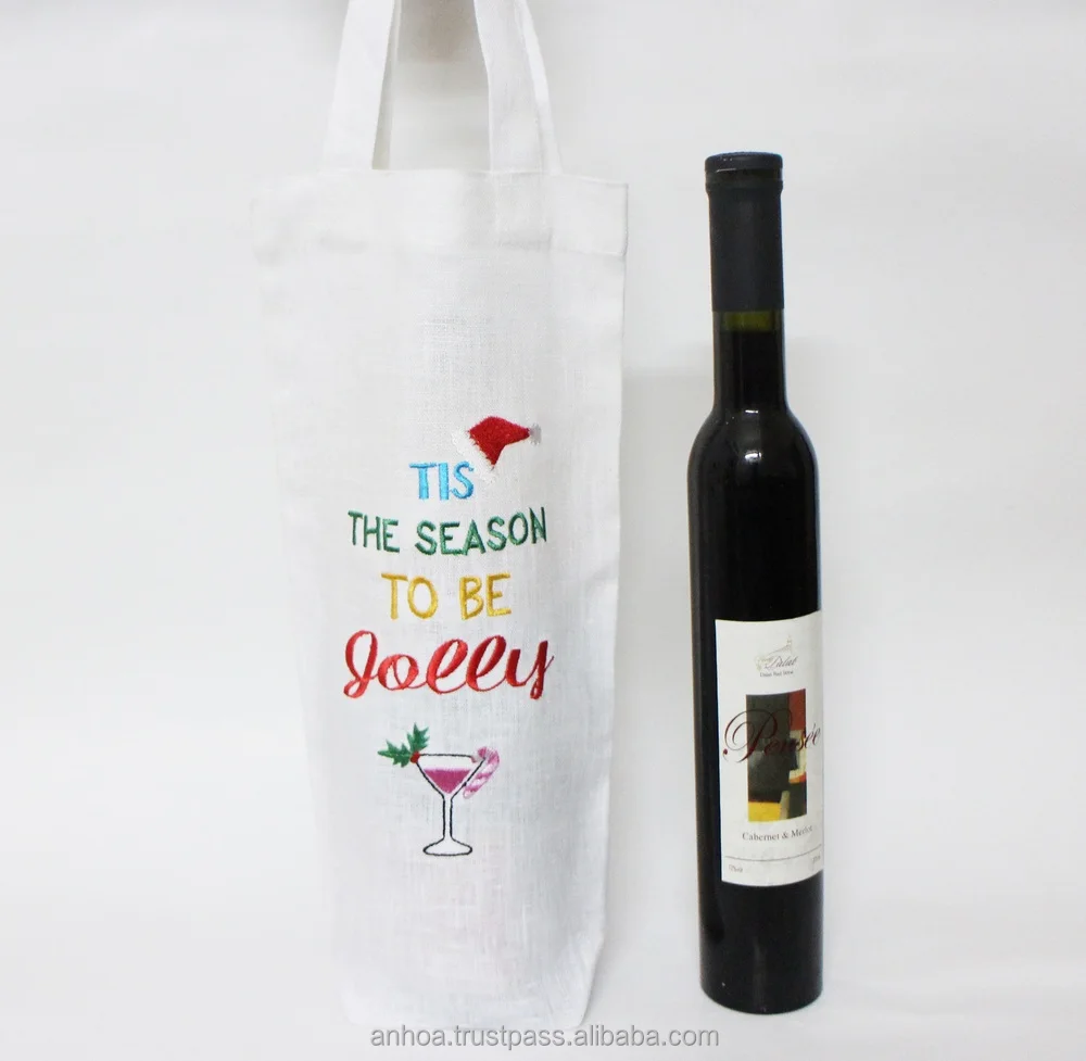 100% linen wine tote bag, Customized embroidered tote bags