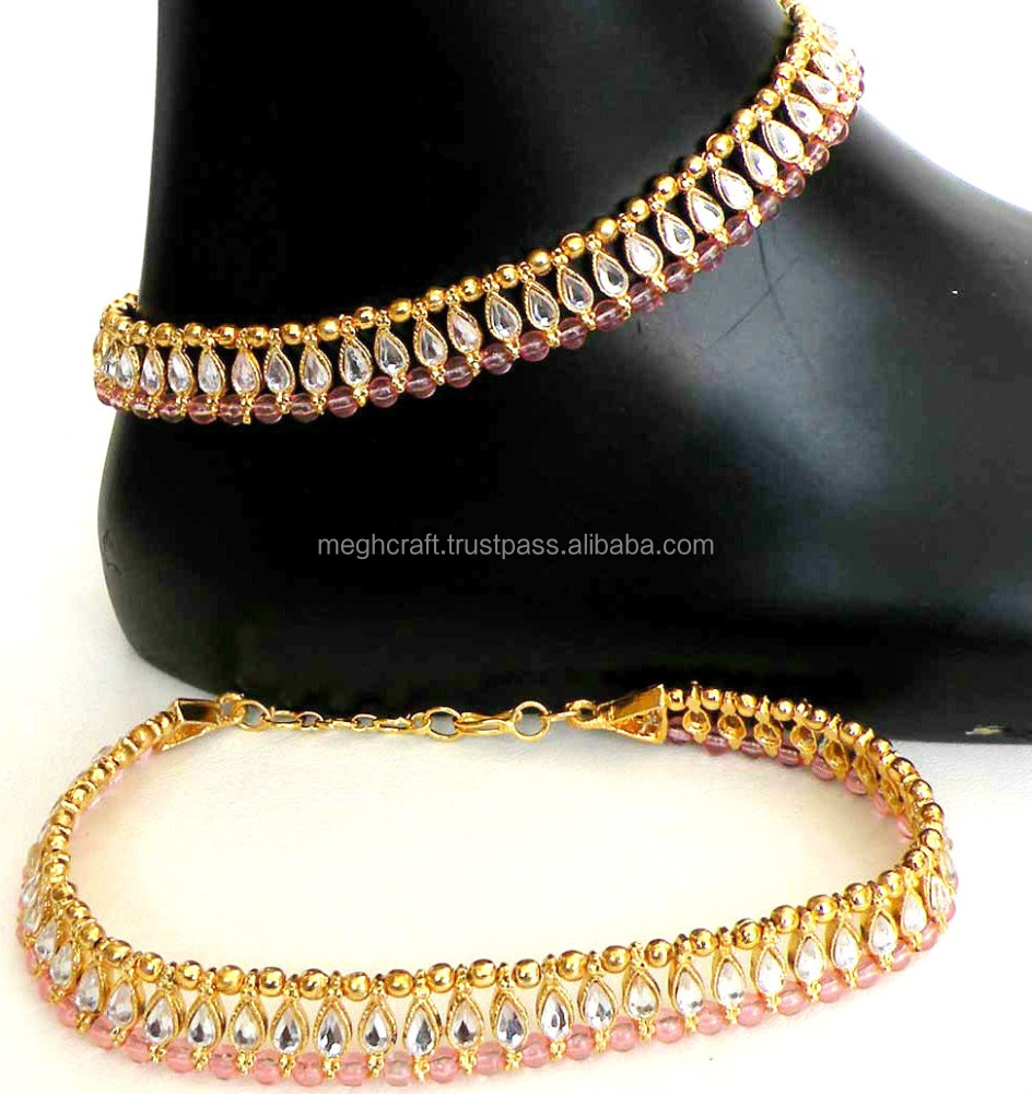 Ethnic Indian Bollywood Fashion Gold Plated Anklet Payal Pair Bead Dancing Wedding