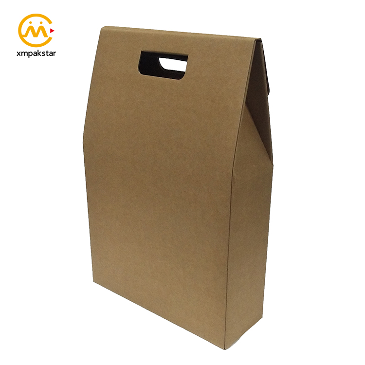 Eco friendly cardboard portable Kraft carton 3 bottle carrying wine packaging box with handle