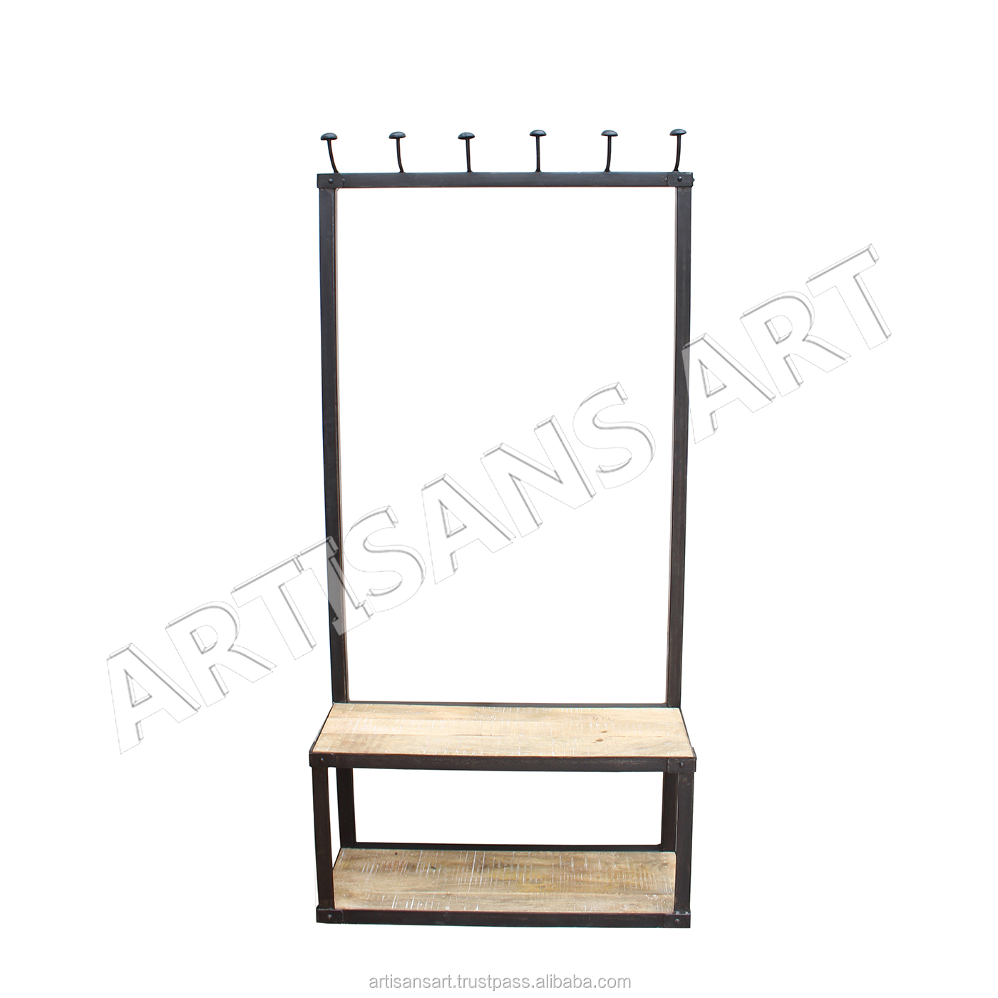 Vintage industrial clothes hanger with shoe stand on wheels rustic metal wood coat stand shoes rack home storage & organization