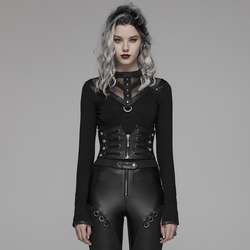 Punk Delírio Gótico preto WS-306 softbone underbust cincher cinto de couro sintético das mulheres