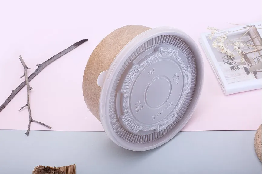kraft paper bowl with plastic lid