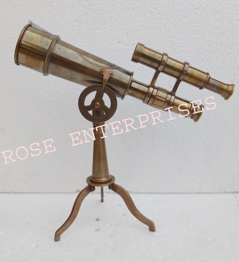 HARBORMASTER BRASS TELESCOPE ON TRIPOD NAUTICAL TELESCOPE WOODEN TRIPOD