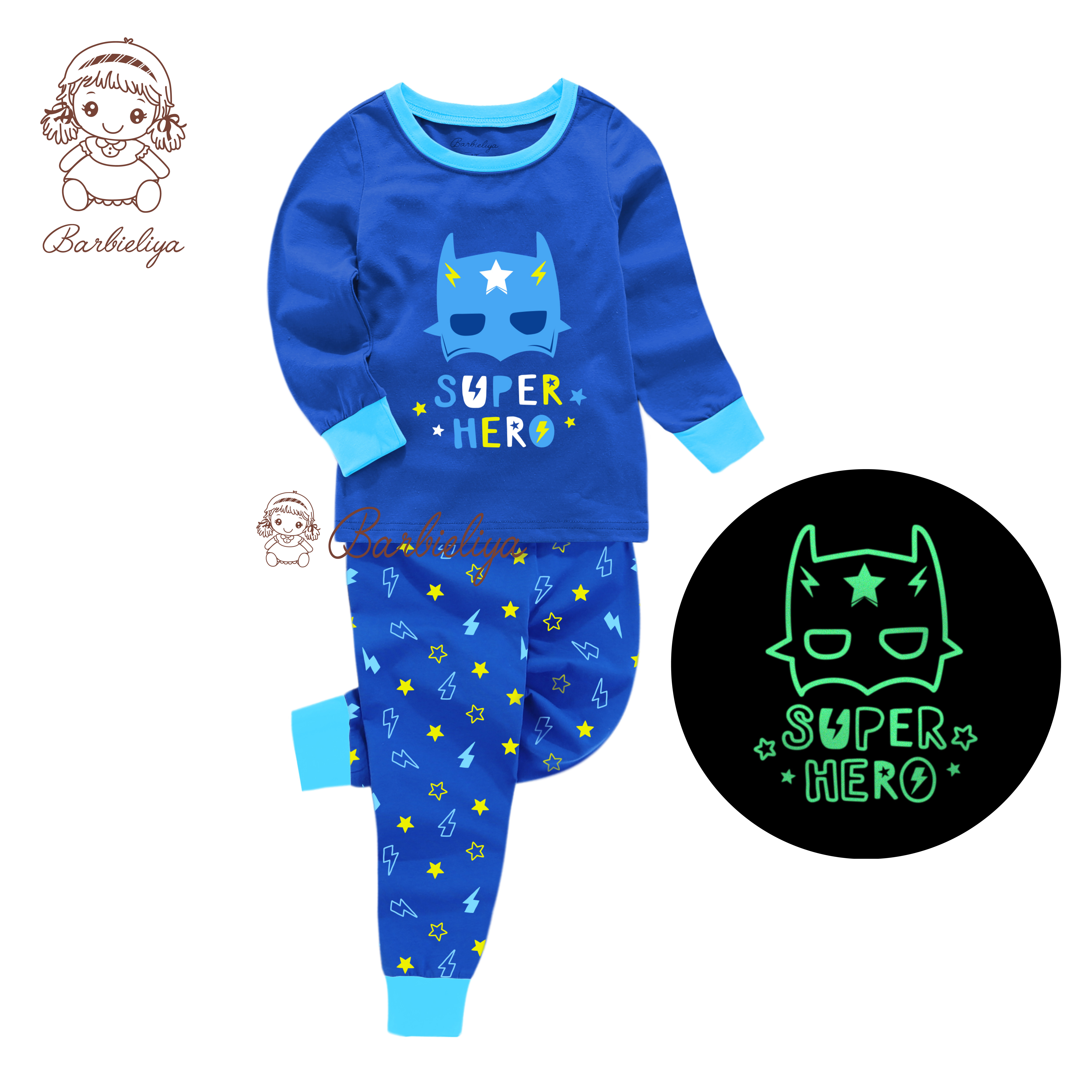 Ночное белье из чистого хлопка с единорогом для мальчиков и девочек, светящийся в темноте, Детский костюм для сна, китайская детская одежда для сна, оптовая продажа пижам, детские пижамы