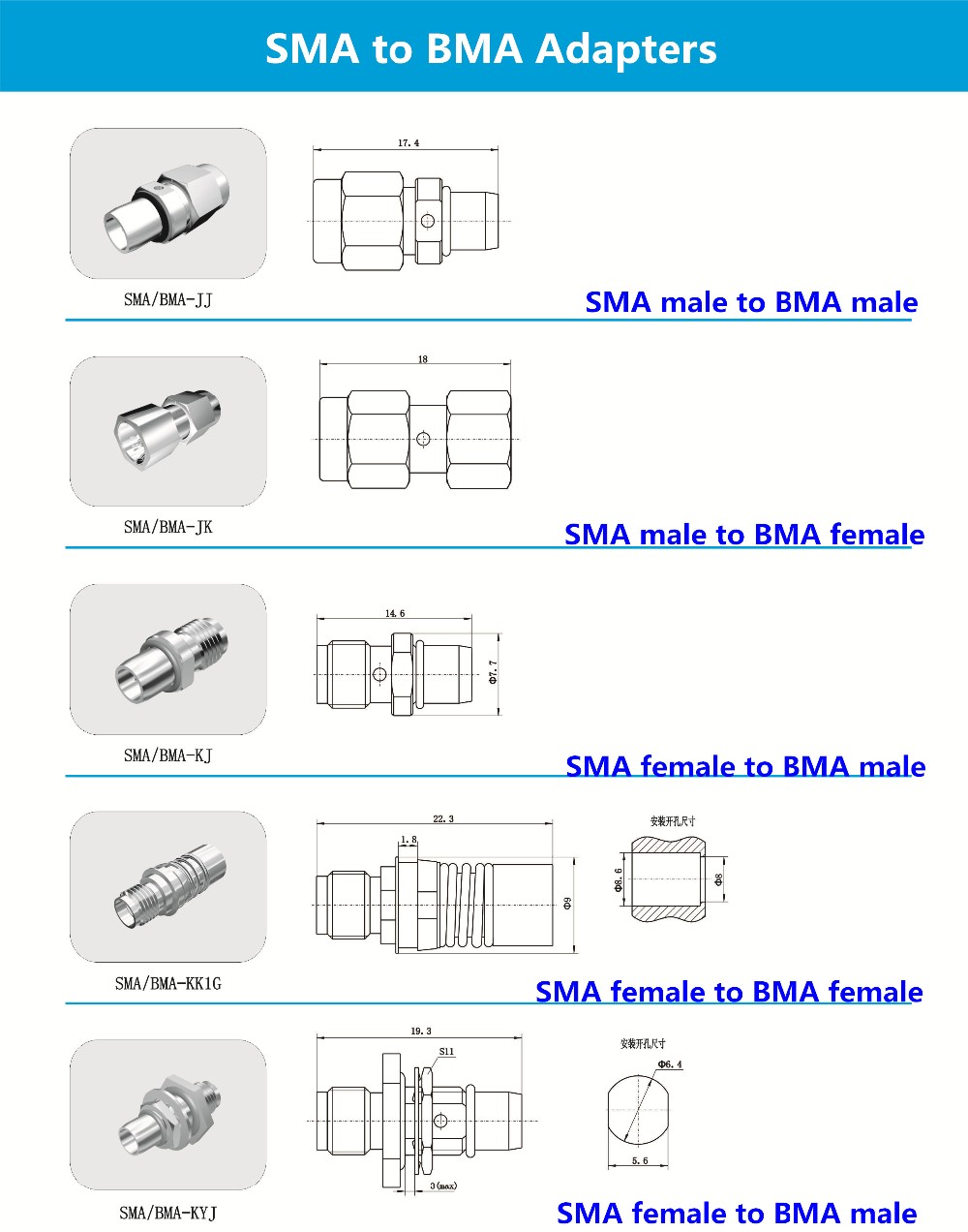 rf sma bma适配器男女适配器连接器