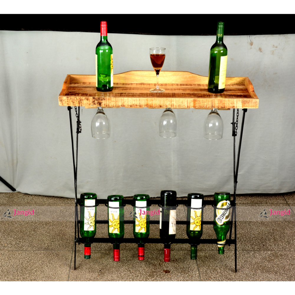 Vintage Industrial Iron and Wooden Wine Holder Industrial Furniture Manufacturer India
