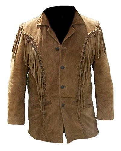 Classyak Men Western Leather Jacket Brown with Bones on Front and Back