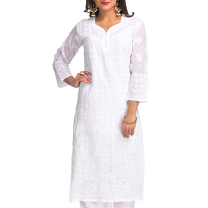 white chikan kurti neck design