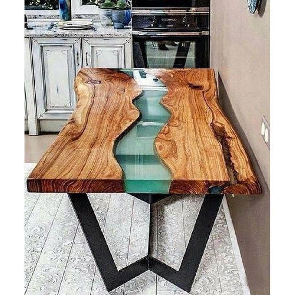 Indian Design Epoxy Resin River Wooden Dining Table Epoxy Resin River Wooden Dining Table