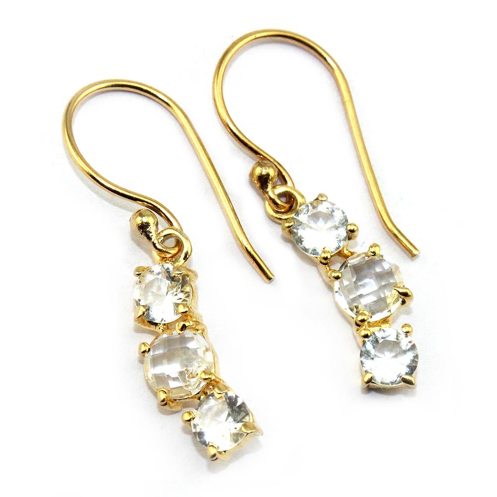 AGATE CALCÉDOINE Topaz Plaqué Or Goutte Dangle crayon Boucle d/'oreille gemme Bijoux