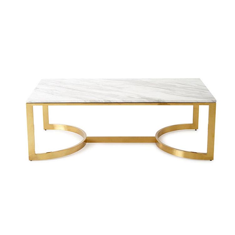 Living Room Furniture Design Iron Leg and Stainless Steel Frame Artificial Marble Tea Coffee Table