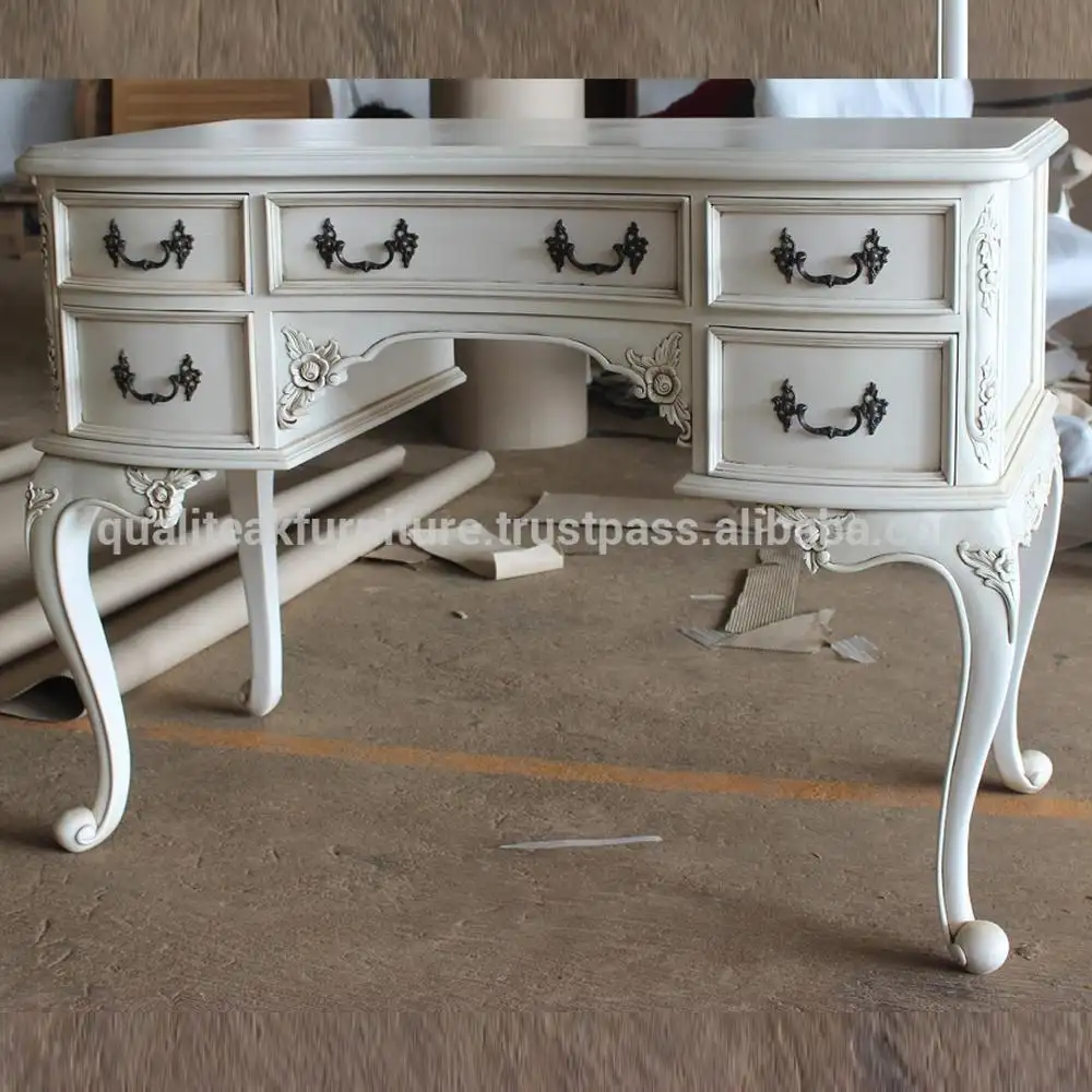 Antique White Paint Mahogany Writing Desk With 6 Drawers Buy