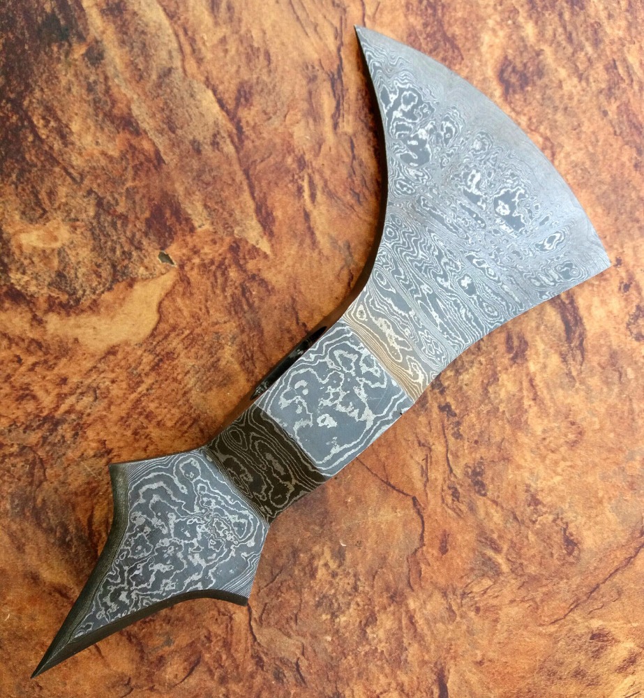 Knives Exporter Custom Hand Made Damascus Steel Bearded Hatchet Axe Head