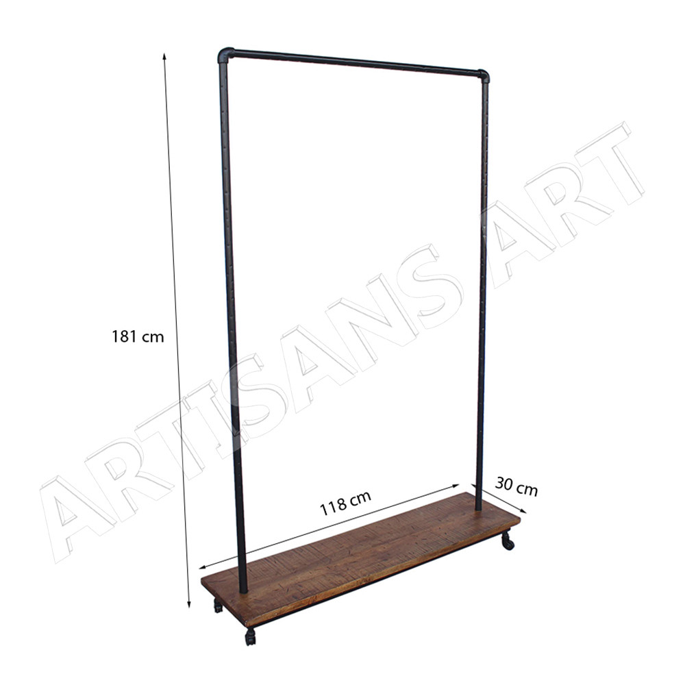 Vintage industrial clothes hanger with shoe stand on wheels rustic metal wood coat stand shoes rack home storage & organization