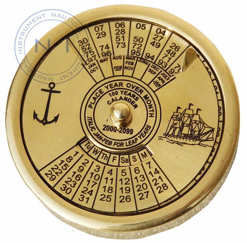 Shiny Brass 100 Years Nautical Calendar Marine Traveling Item /Paper