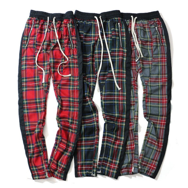 red checkered track pants