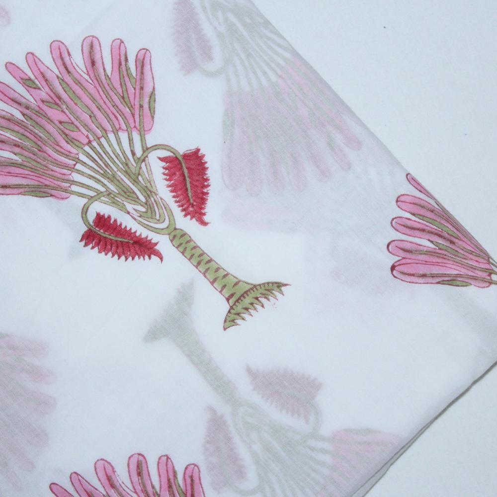 Индийская мягкая хлопчатобумажная ткань с принтом ручной работы, натуральная окрашенная вручную розовая пальма