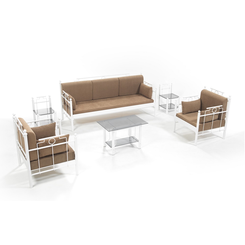 Best Sale Garden Sofa 3 1 1 Coffee Table White Metal Frame And Brown Pillows Buy Garden Furniture Garden Sofa Garden Furniture Set Product On Alibaba Com