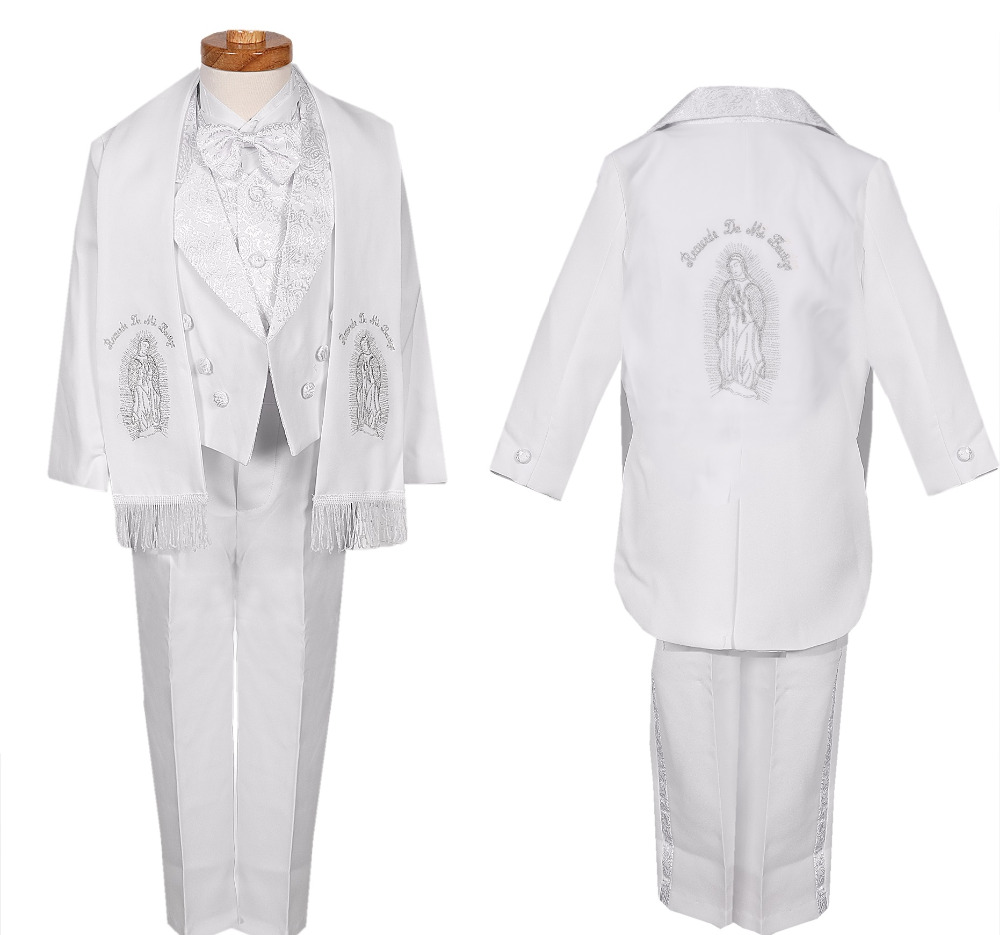 Boy/'s 5 Pc White Formal Suit w Jacket Vest Shirt Tie First Communion Baptism