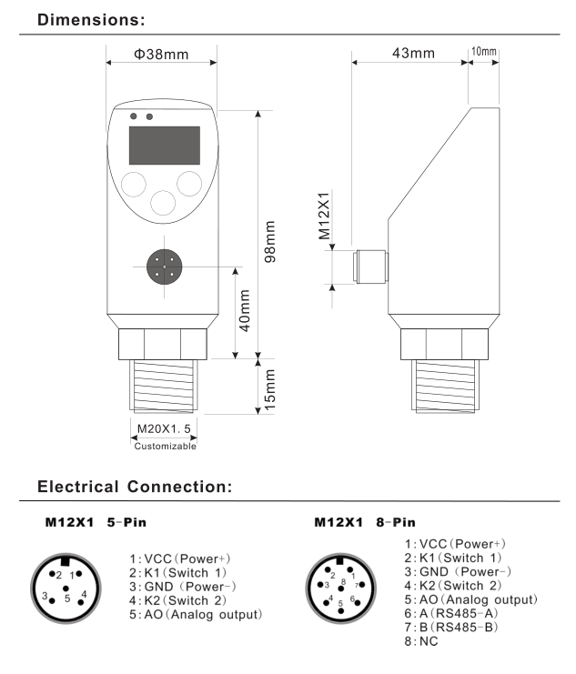 WNK 4 To 20mA Oil Pressure Switch With RS485 0 To 10V