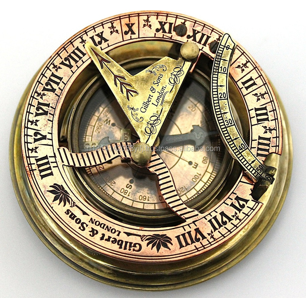 Gilbert Brass Sundial Compass with Leather box