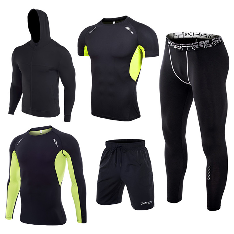 5 piece in set men quick dry training wear set gym clothes running suits breathable running  wear sport suit for man
