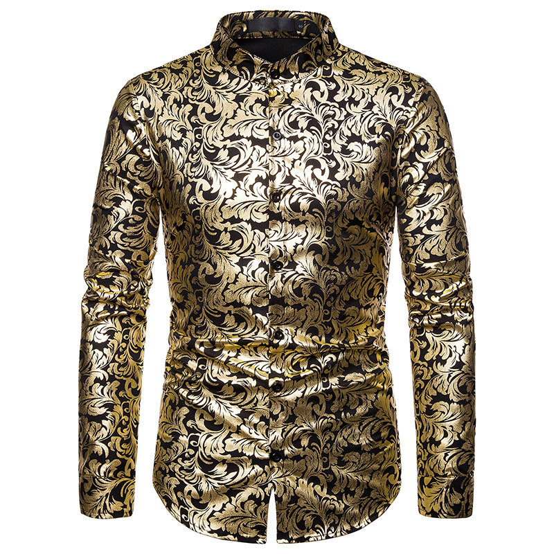 Новинка 2019, повседневная мужская модная рубашка с воротником «Генри», дизайнерская рубашка с длинным рукавом и горячим тиснением