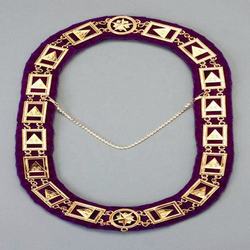 SCOTTISH RITE 33RD DEGREE GOLD FINISH METAL CHAIN COLLAR PURPLE-HSE