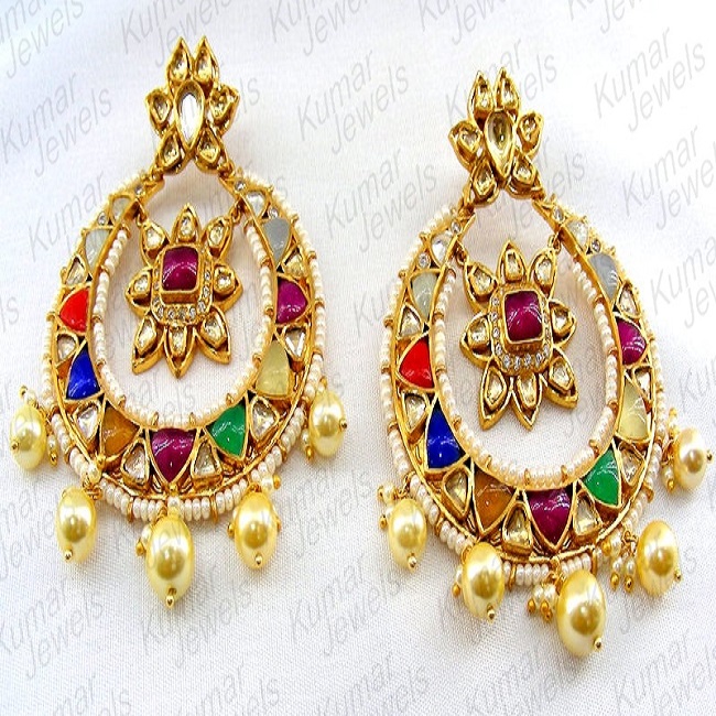 Pastel collar de perlas Jhumka Jhumki Earring Tikka Collar Conjunto Fiesta Boda
