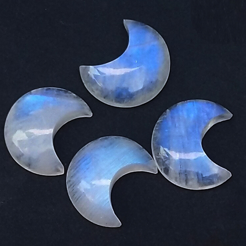 natural rainbow moonstone moon shape smooth cabochon loose gem
