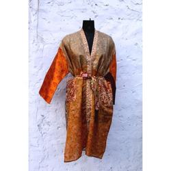 INDIAN PAPER SILK PATCHWORK BEACH ROBE WOMAN KIMONO MAXI