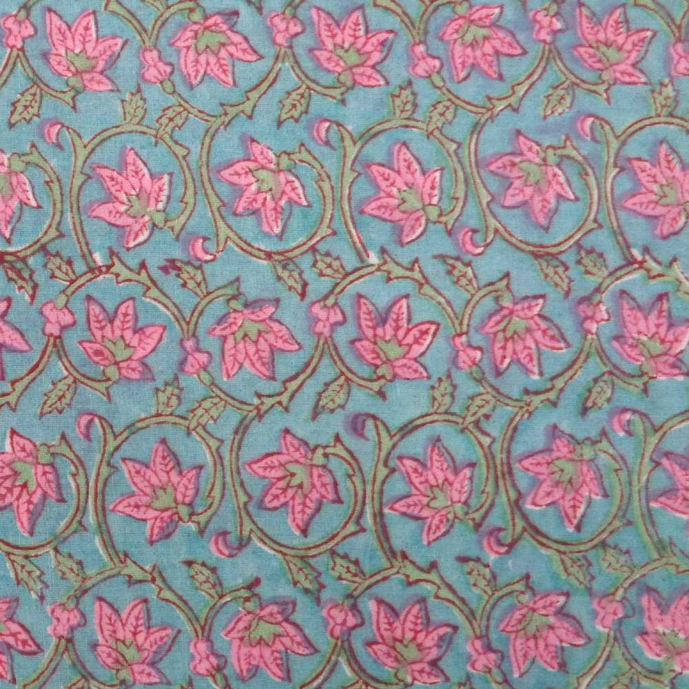 5 Yard Blau Hand Blockdruck reiner indischen 100/% Baumwollstoff läuft Sanganeri