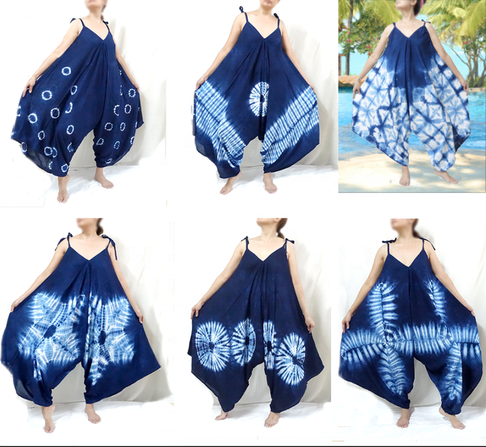 Комбинезон-шаровары Alladin в стиле хиппи бохо, комбинезоны с широкими штанинами для йоги, брюки, тайские синие брюки для влюбленных в стиле Палаццо