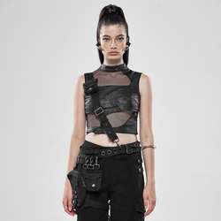 Punk Rave Gothic  Post-Apocalyptic black canvas waist bag harness WS-326