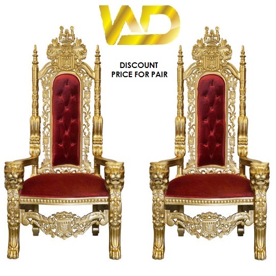 Bride and Groom Wedding Chairs / Carved Lion King Throne Chairs cheap price