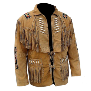 jaqueta de couro com franjas masculinas