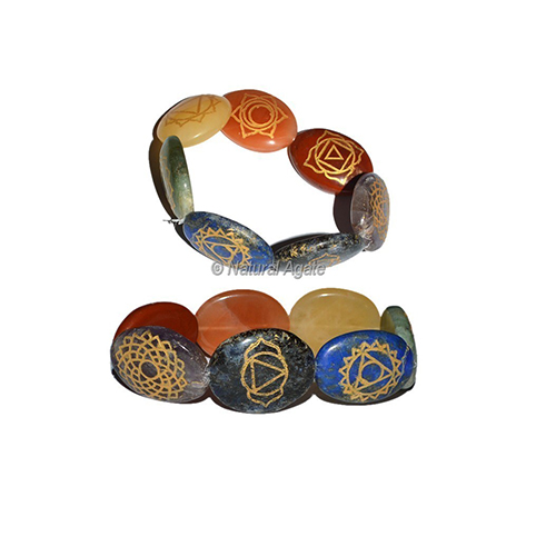 Овальный браслет с гравировкой семь чакр: браслеты-чакры из натурального агата